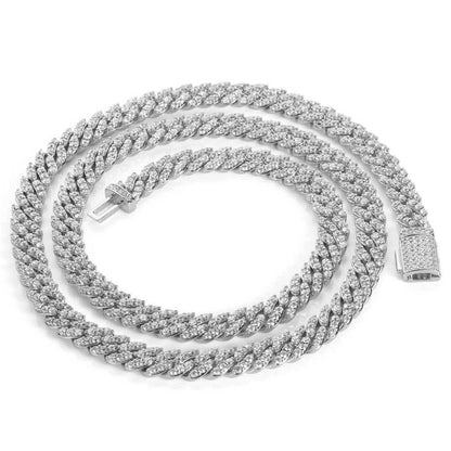 8mm Single Row Cuban Chain Necklace with Full Zircon Stones for Men | Caratix Jewelry - CaratixJewelry