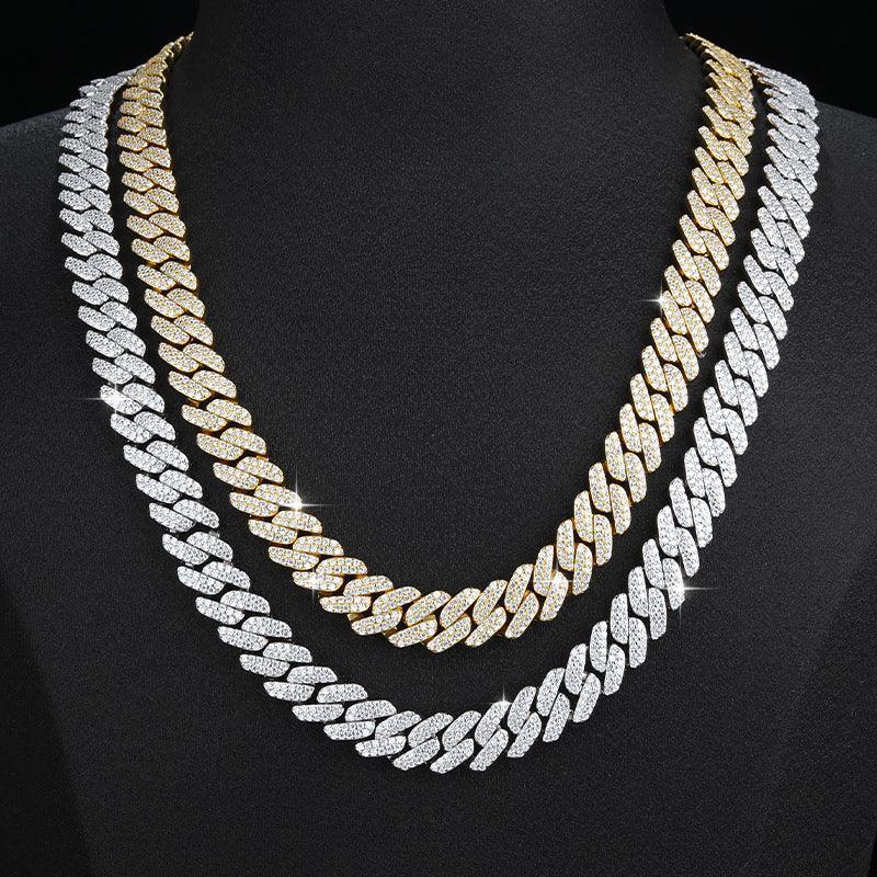 8mm / 10mm Double-Row Moissanite Cuban Link Bracelet/Necklace – S925 Sterling Silver -Cut Iced-Out Hip Hop Streetwear Jewelry - CaratixJewelry
