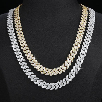 8mm / 10mm Double-Row Moissanite Cuban Link Bracelet/Necklace – S925 Sterling Silver -Cut Iced-Out Hip Hop Streetwear Jewelry - CaratixJewelry