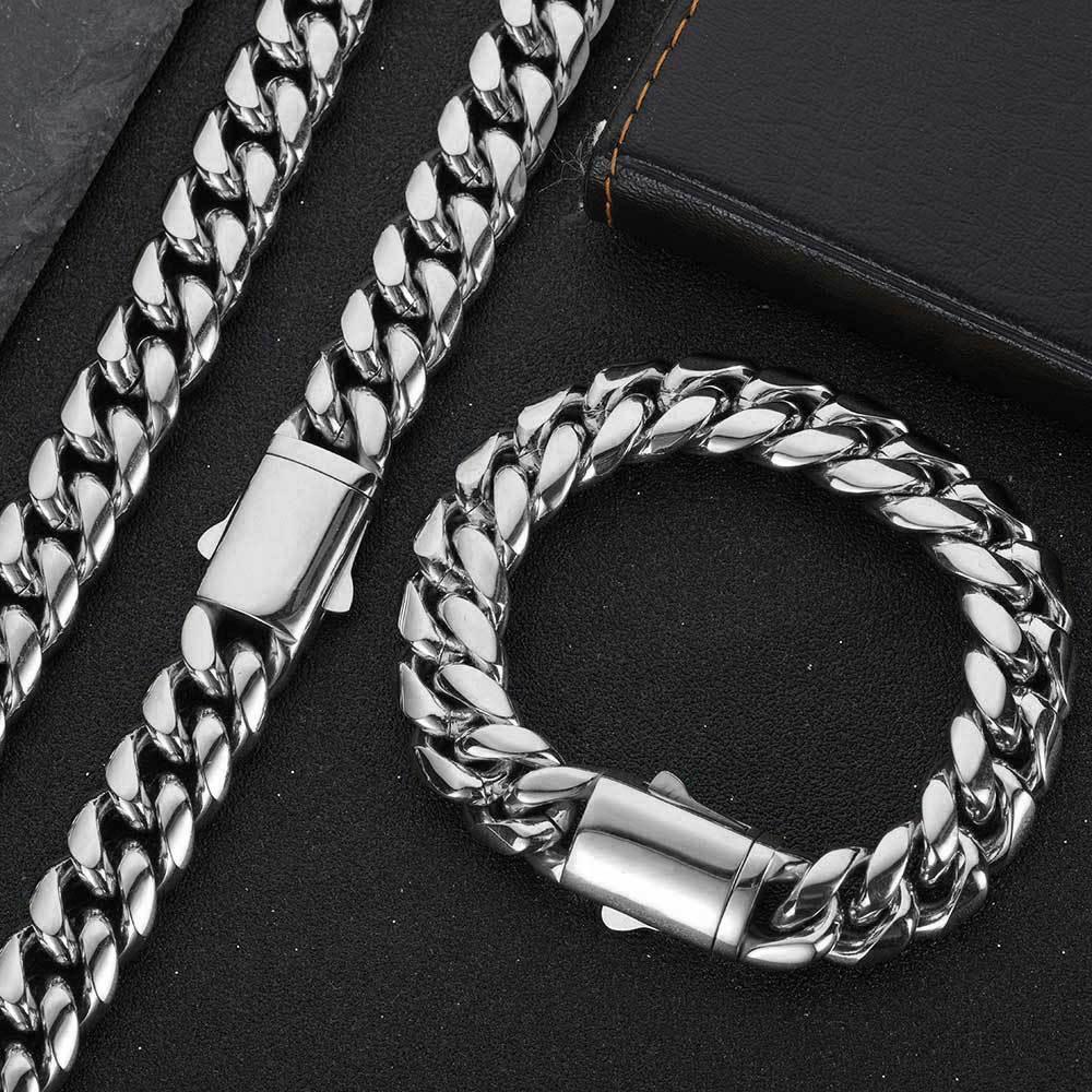 Spring Clasp Stainless Steel Cuban Link Necklace Hip Hop Jewelry Rapper Iced Out Chain for Men | Caratix Jewelry - CaratixJewelry