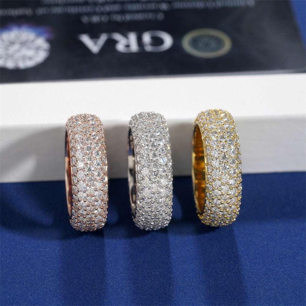 Five-Row Moissanite Ring | S925 Silver Unisex Iced Out Hip Hop Jewelry - CaratixJewelry