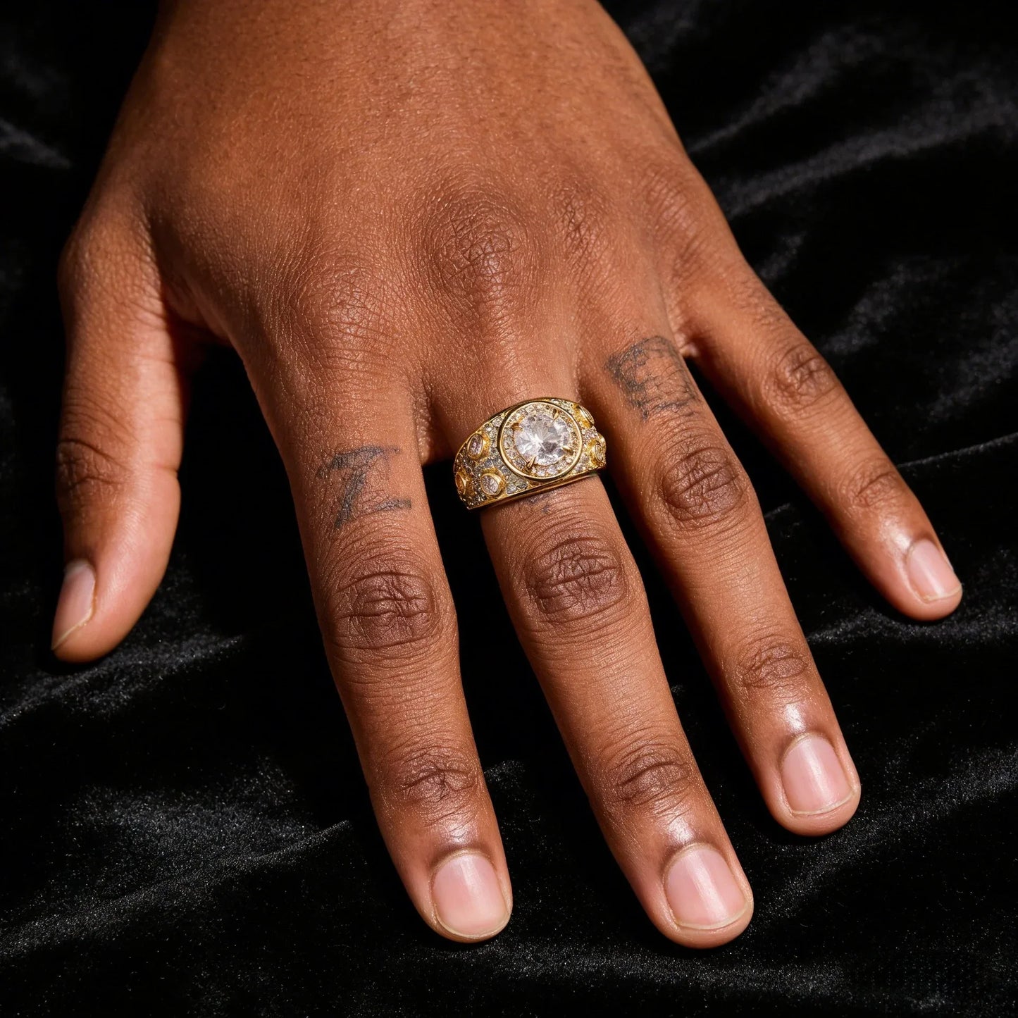 Men's Polka-Dot Iced Out Ring | Wide Band Round Zirconia Grid | Caratix