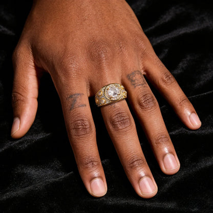 Men's Polka-Dot Iced Out Ring | Wide Band Round Zirconia Grid | Caratix