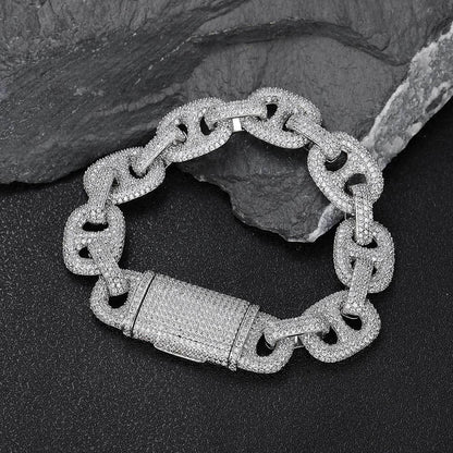 16mm Pig Nose Bubble Cuban Chain Bracelet - CaratixJewelry
