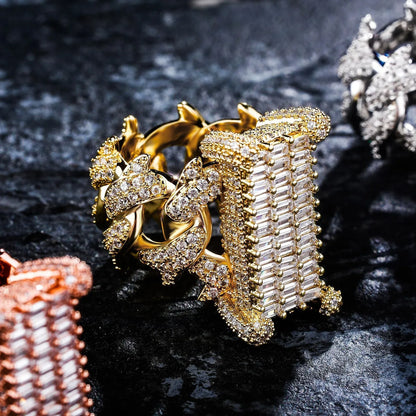 Iced Out Cuban Link Ring | Rectangular Zirconia Men's Band | Caratix