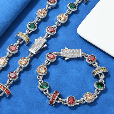 Colored Gemstone Necklace Hip Hop Jewelry Rapper Iced Out Chain for Men | Caratix Jewelry - CaratixJewelry