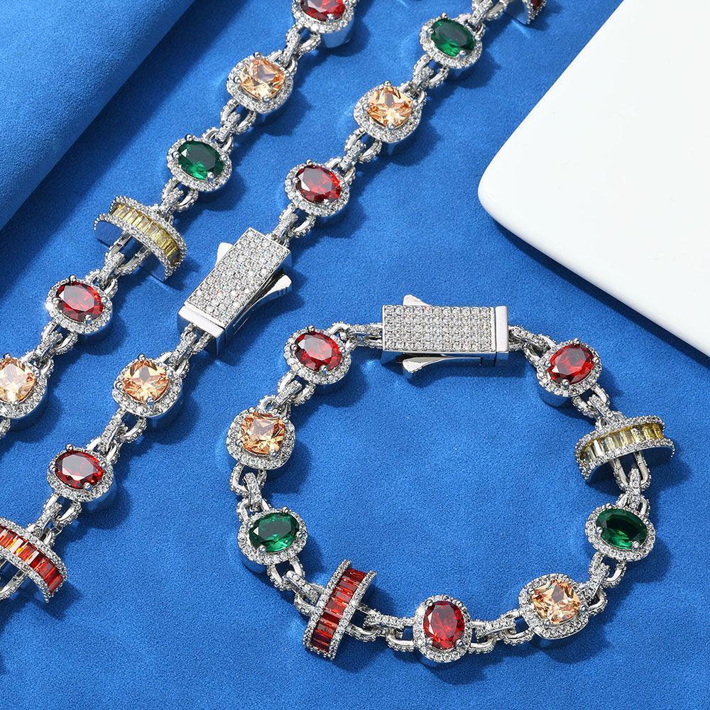 Colored Gemstone Necklace Hip Hop Jewelry Rapper Iced Out Chain for Men | Caratix Jewelry - CaratixJewelry