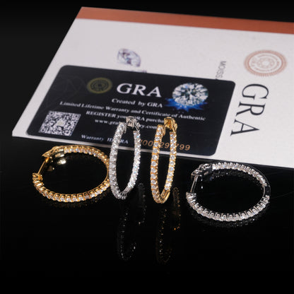 Large Moissanite Hoop Earrings S925 Silver | Big Iced Out Hoops D VVS1 | Caratix
