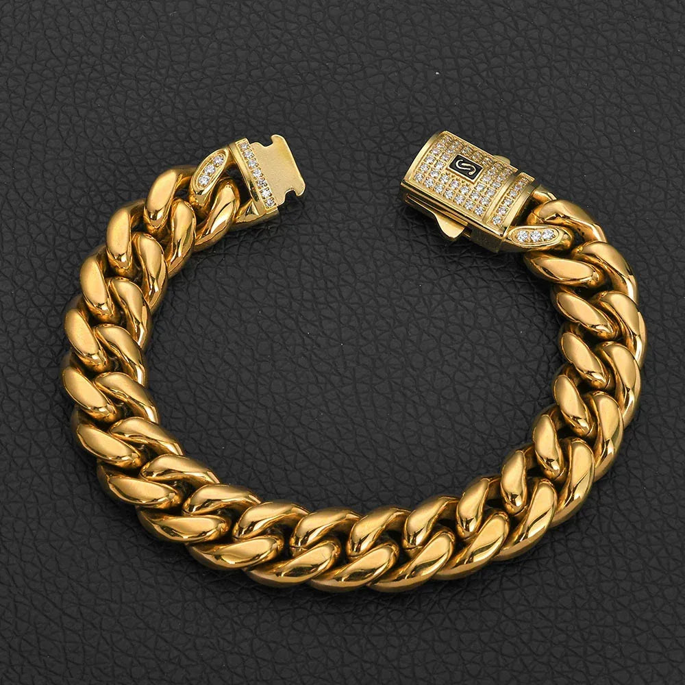 Clasp Cuban Link Bracelet with Polished Stainless Steel - CaratixJewelry