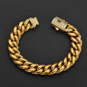 Clasp Cuban Link Bracelet with Polished Stainless Steel - CaratixJewelry