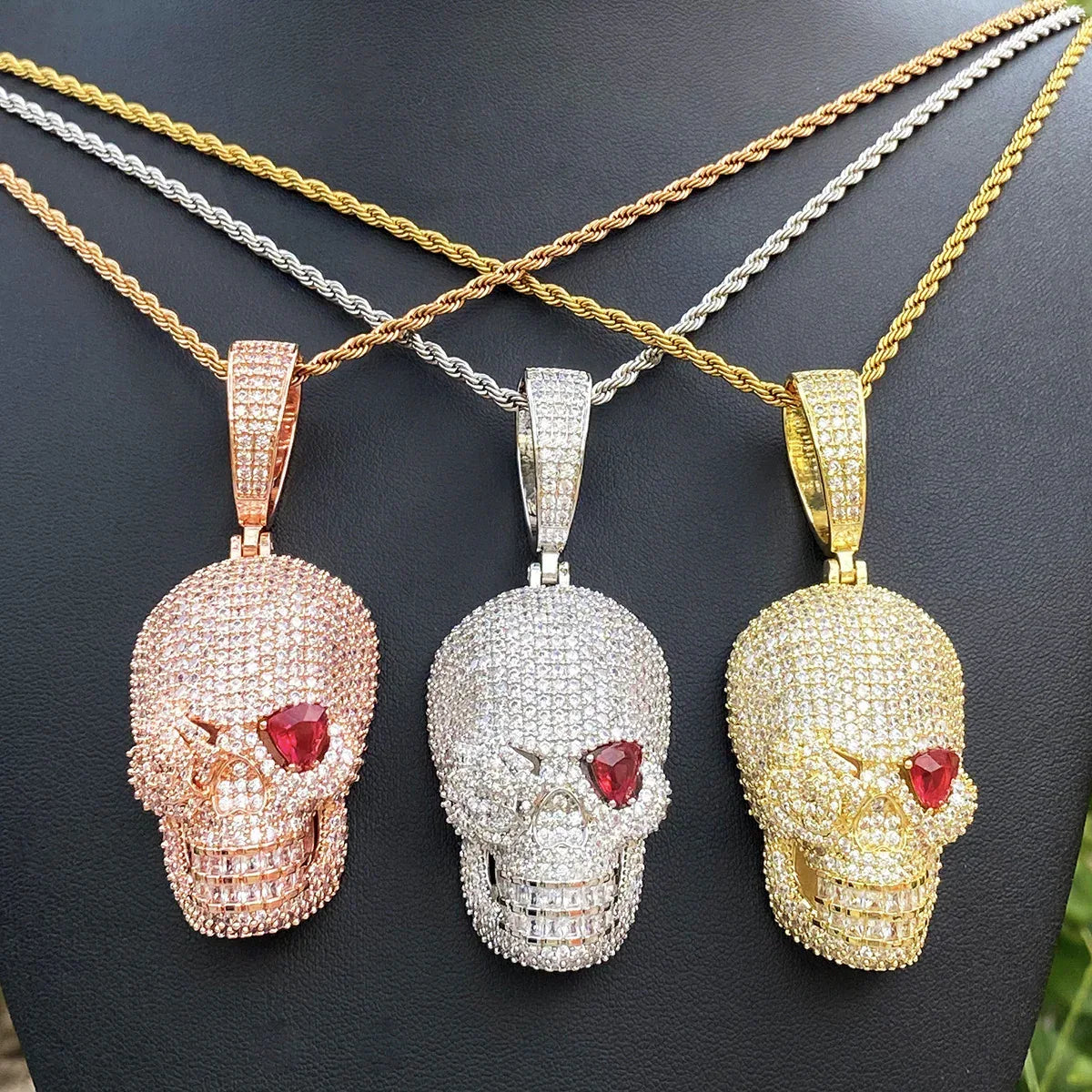 Iced Out Red-Eyed Skull Pendant | Men's Punk Gothic Hip Hop Necklace - CaratixJewelry