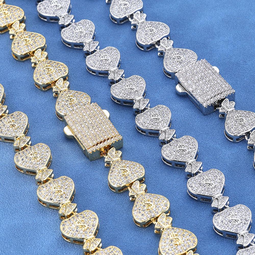 15mm Moissanite Money Bag Cuban Link Chain for Men – S925 Sterling Silver Custom Luxury Hip Hop Necklace - CaratixJewelry