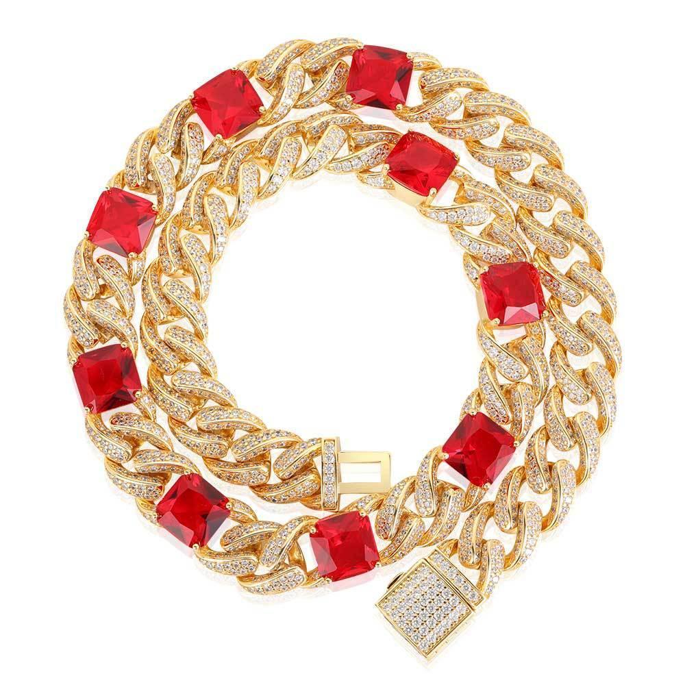 12mm Colorful Stone Cuban Chain Micro Pave Zircon Hip Hop Necklace - CaratixJewelry
