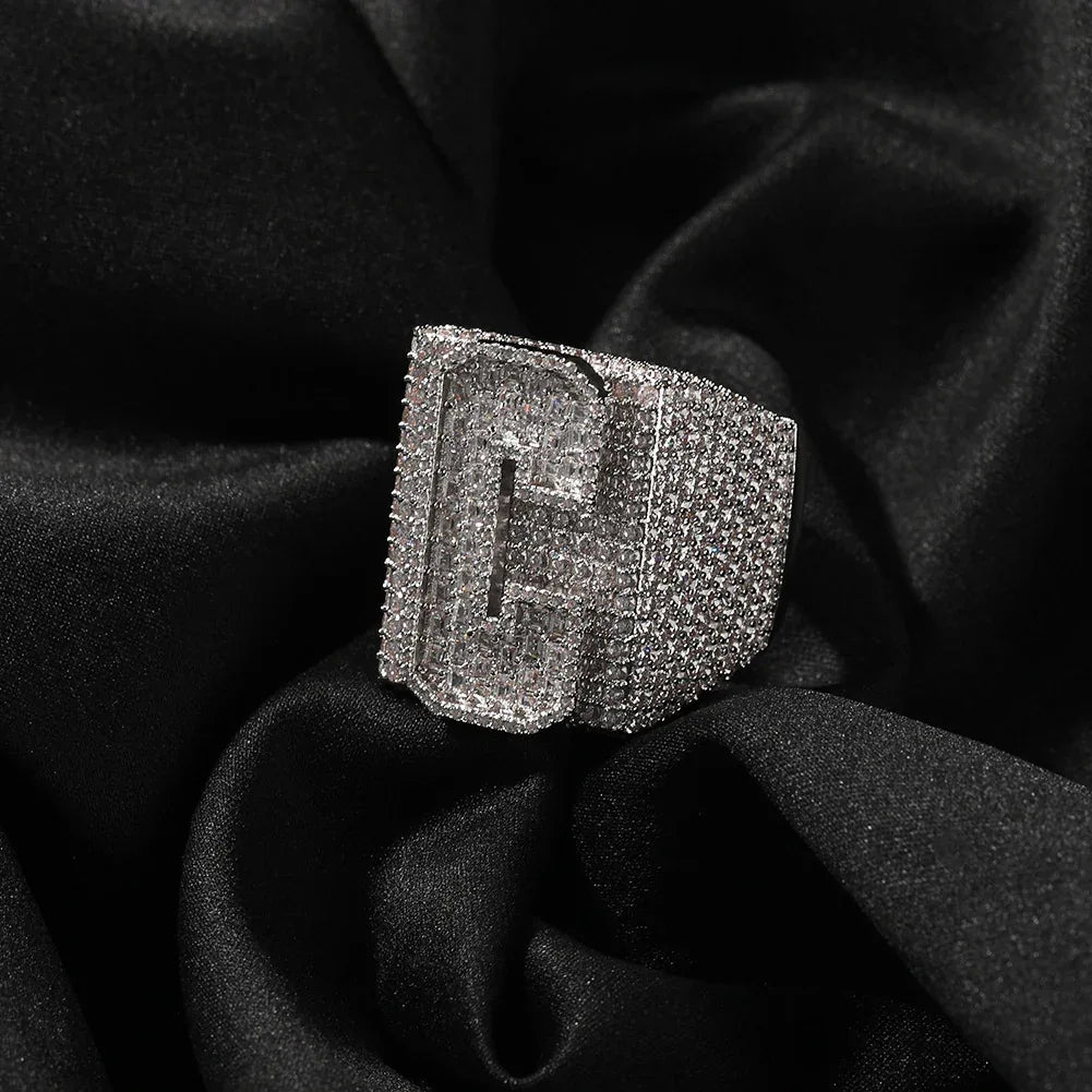 Custom Men's S925 Silver Moissanite Ring | Initial & Number Iced Out Band | Caratix