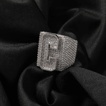 Custom Men's S925 Silver Moissanite Ring | Initial & Number Iced Out Band | Caratix