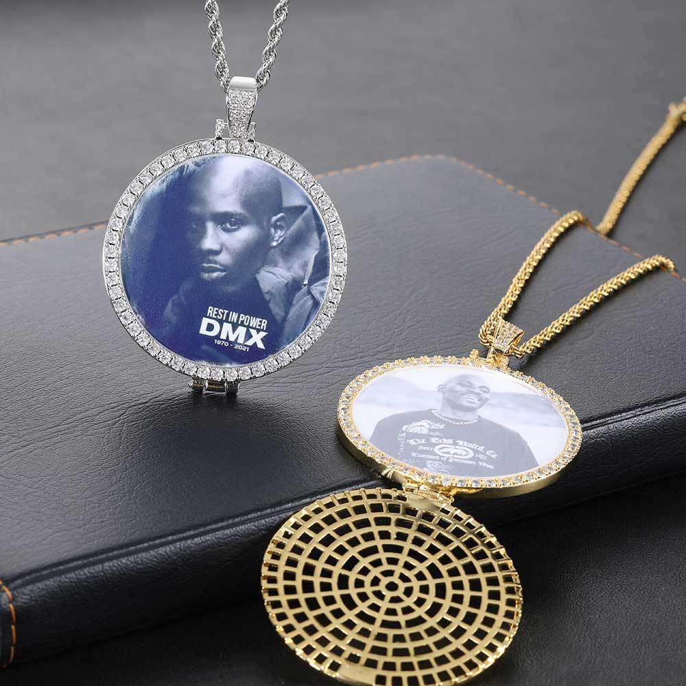 Hip Hop Flip-Top Round Photo Frame Pendant Necklace with Copper Frame and Zircon Stones | Customizable Jewelry | Caratix Jewelry - CaratixJewelry
