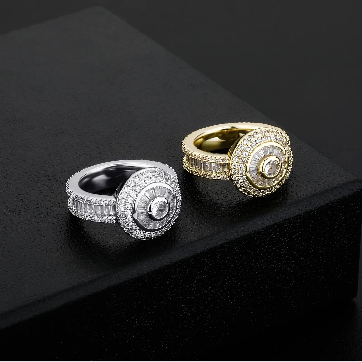 Multi-Cut Round & Baguette Hip Hop Ring | Iced Out Mosaic Band | Caratix