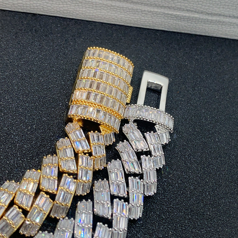 18mm Triple Row Moissanite Cuban Link Chain | Baguette & Round Cut Mix | Caratix