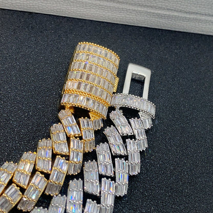 18mm Triple Row Moissanite Cuban Link Chain | Baguette & Round Cut Mix | Caratix