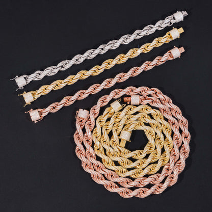 10mm S925 Sterling Silver Moissanite Rope Chain | Iced Out Twisted Link | Caratix