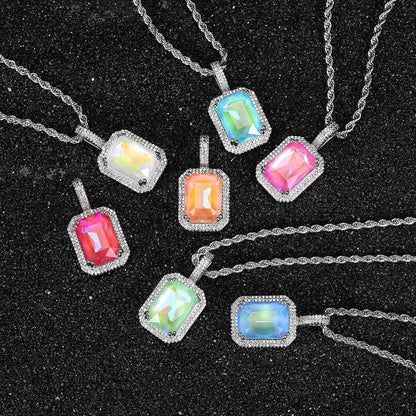 Mocha Fluorescent Square Pendant with Solid Zircon and Colorful Gemstones for Men and Women | Caratix Jewelry - CaratixJewelry