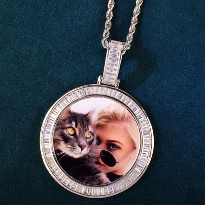 Round Photo Pendant Necklace | Gold/Silver/Rose Gold CZ DIY Hip Hop Jewelry - CaratixJewelry