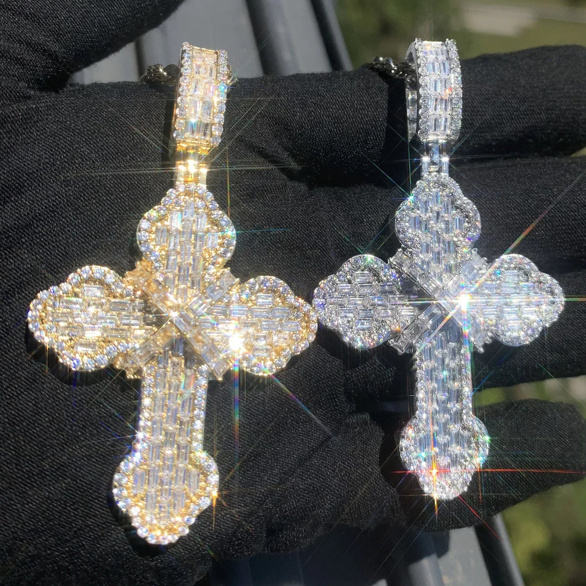 Iced Out Step-Cut Cross Pendant Necklace – Hip Hop Mixed CZ - CaratixJewelry