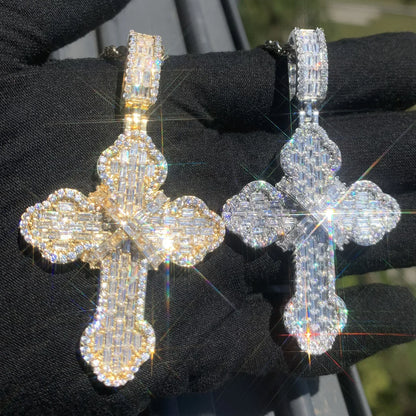 Iced Out Step-Cut Cross Pendant Necklace – Hip Hop Mixed CZ - CaratixJewelry