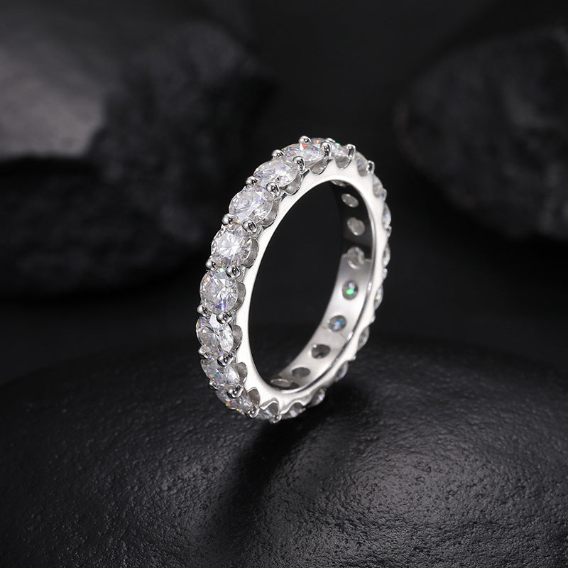 S925 Sterling Silver Single-Row 4.0mm Moissanite Ring – Premium Couple Eternity Band