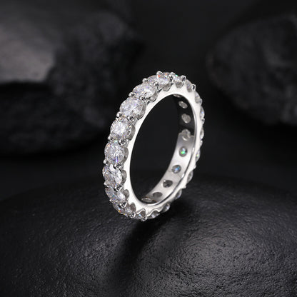 S925 Sterling Silver Single-Row 4.0mm Moissanite Ring – Premium Couple Eternity Band