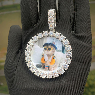 Custom Photo Pendant Necklace | Solid CZ Iced Out Hip Hop DIY Picture Jewelry - CaratixJewelry
