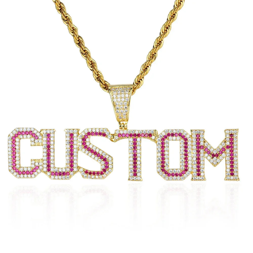 Colorful Zircon Letter Pendant Necklace with Letter Combination for Men | Caratix Jewelry - CaratixJewelry