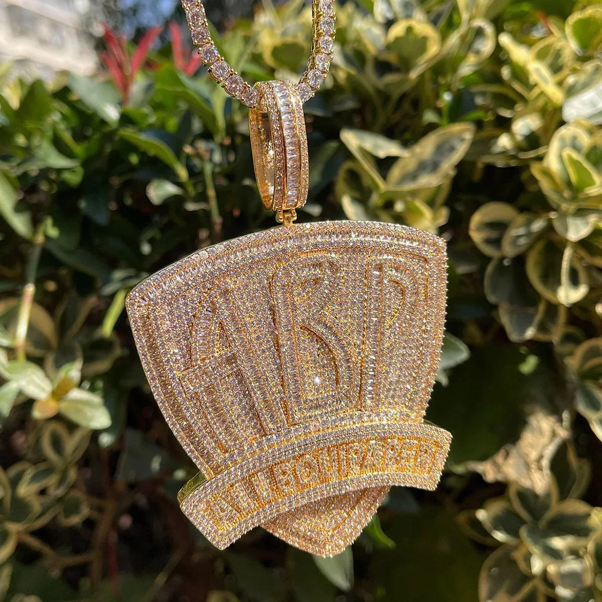 Iced Out "All Bout Paper" Letter Pendant | Men's Hip Hop Motto Necklace Caratix - CaratixJewelry