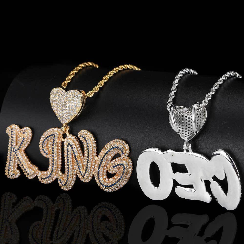 Creative Heart Lock and Calligraphy Letter Pendant Necklace with Micro-Pave Zircon for Men | Caratix Jewelry - CaratixJewelry