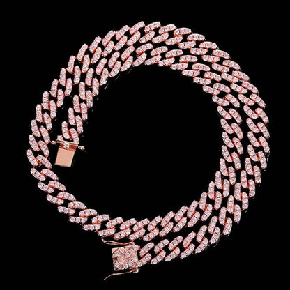 9mm Single Row Cuban Chain Zircon Bling Jewelry Necklace - CaratixJewelry