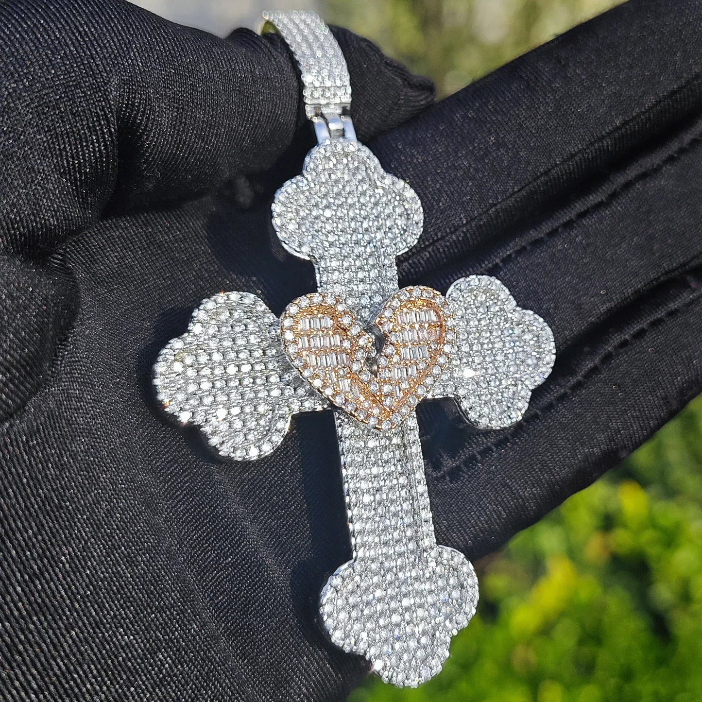 Broken Heart Cross Pendant Necklace – Hip Hop CZ Trendy - CaratixJewelry