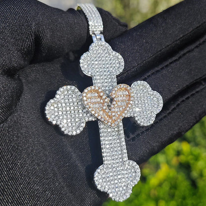 Broken Heart Cross Pendant Necklace – Hip Hop CZ Trendy - CaratixJewelry