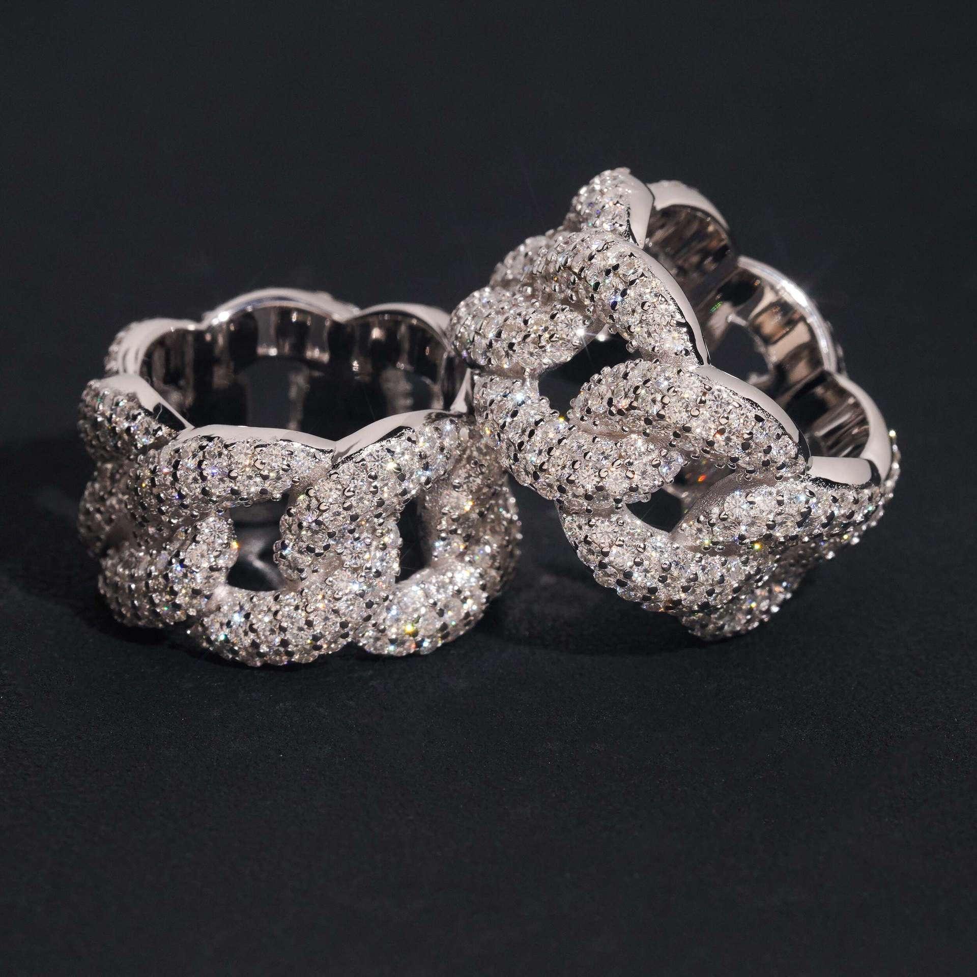 D-Color VVS Moissanite Cuban Link Ring | Unisex Full Iced Out Fashion Jewelry - CaratixJewelry