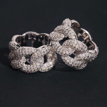 D-Color VVS Moissanite Cuban Link Ring | Unisex Full Iced Out Fashion Jewelry - CaratixJewelry