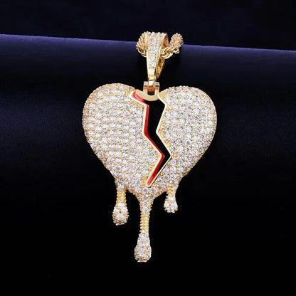 Luxury Iced Out Broken Heart & Teardrop Pendant | Unisex Hip Hop Bleeding Heart Necklace | Premium Copper CZ Jewelry | Street Luxe Bling | Caratix - CaratixJewelry