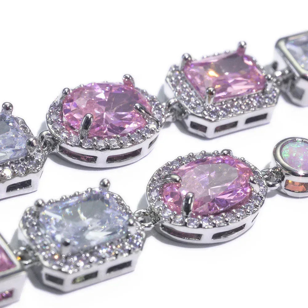 Custom 10mm Pink Gemstone Chain Bracelet Zircon Hip Hop Jewelry | Caratix Jewelry - CaratixJewelry