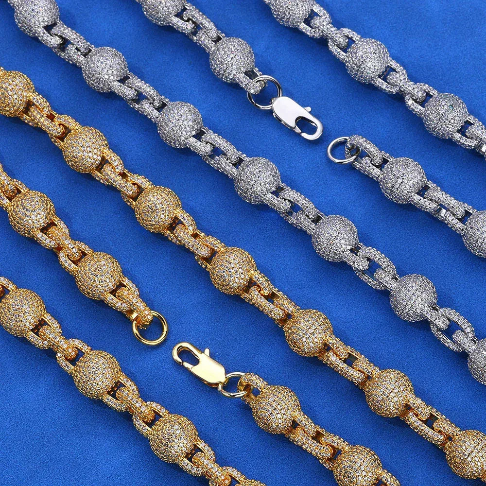 Moissanite Bubble Bead Chain Necklace for Men – S925 Sterling Silver Luxury Hip Hop Jewelry - CaratixJewelry