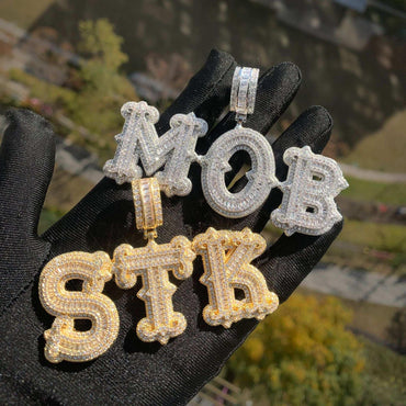 Cloud Pattern Letter Pendant | Iced Out CZ DIY Hip Hop Rapper Custom Necklace - CaratixJewelry