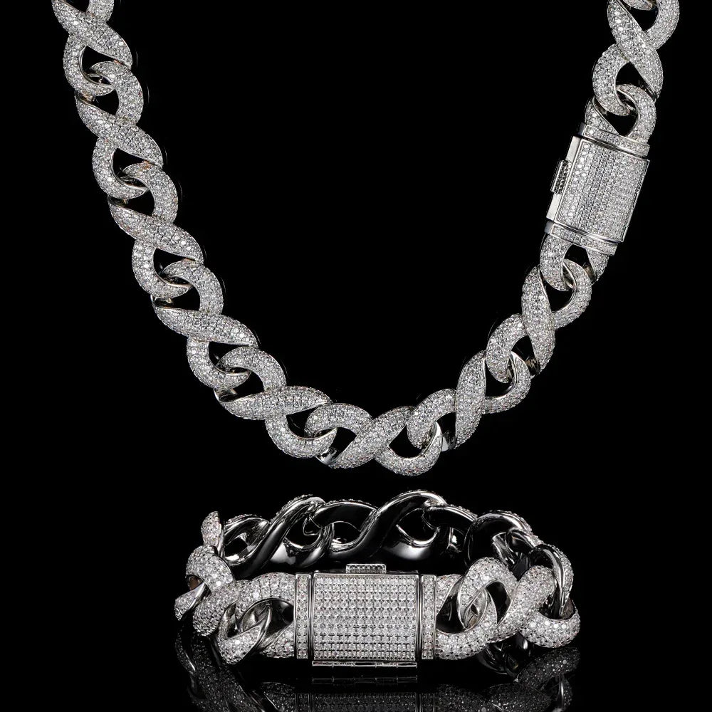 15mm Iced Out Figure 8 Cuban Chain Necklace Zircon - CaratixJewelry
