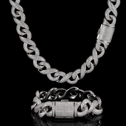 15mm Figure 8 Cuban Zircon Hip Hop Bling Necklace - CaratixJewelry