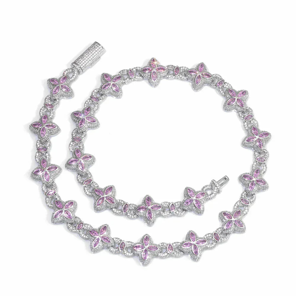 Iced Out Figure 8 Cuban Chain Necklace Zircon Floral Charm Bling Jewelry | Caratix Jewelry - CaratixJewelry
