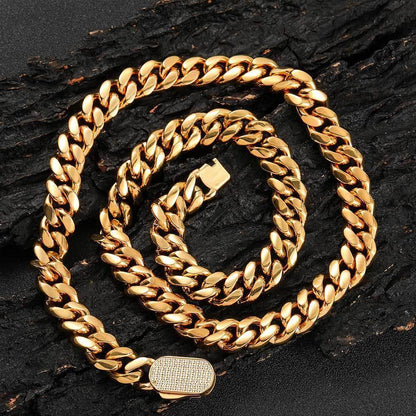 Stainless Steel Iced Out Cuban Chain Zircon Necklace with Spring Clasp for Men | Caratix Jewelry - CaratixJewelry