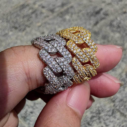 11mm -Shaped Cuban Zircon Ring with Copper Setting for Men | Trendy Hip Hop Jewelry | Caratix Jewelry - CaratixJewelry