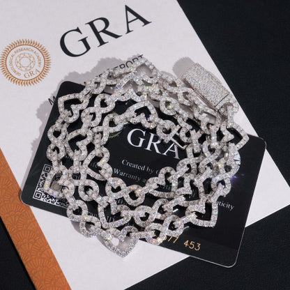 8.5mm S925 Silver Infinity Heart Moissanite Chain | Figure 8 Heart Link | Caratix