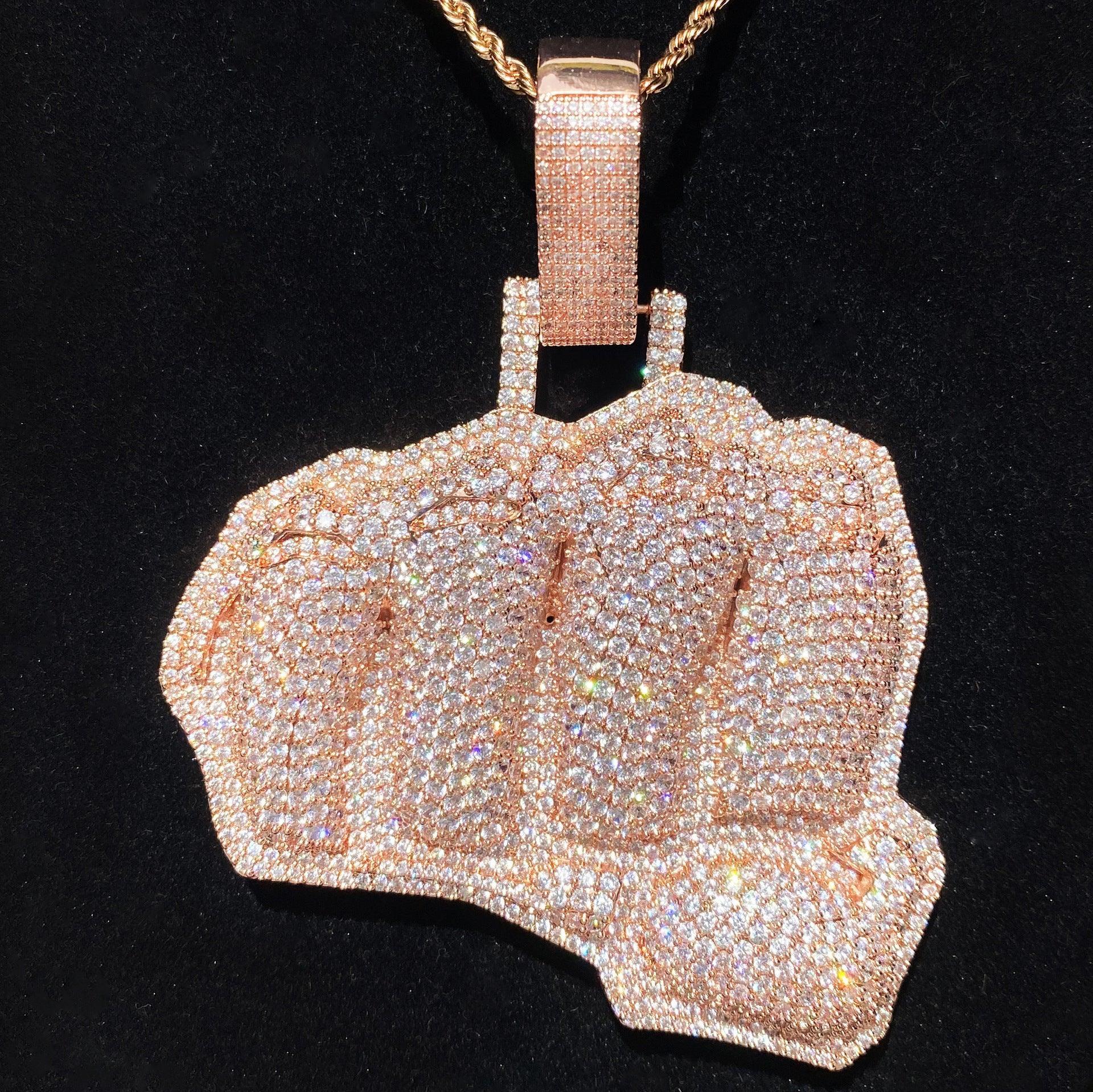 Iced Out Large "Power Fist" Pendant | Men's Heavyweight Copper Necklace - CaratixJewelry